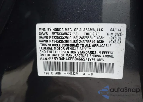 2014 Acura Mdx Technology Package from USA, damaged, VIN 5FRYD4H4XEB046657